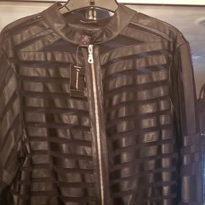 Black faux leather and sheer jacket